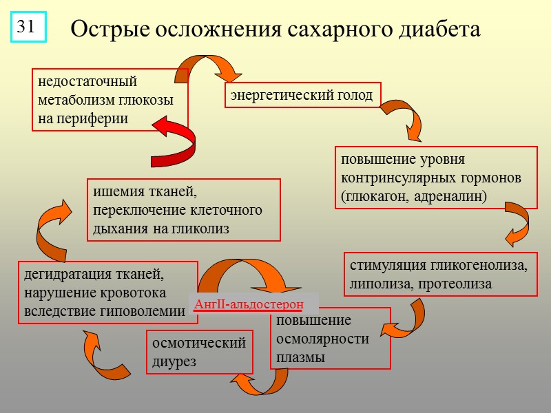 Острые осложнения сахарного диабета недостаточный метаболизм глюкозы на периферии повышение осмолярности плазмы стимуляция гликогенолиза,